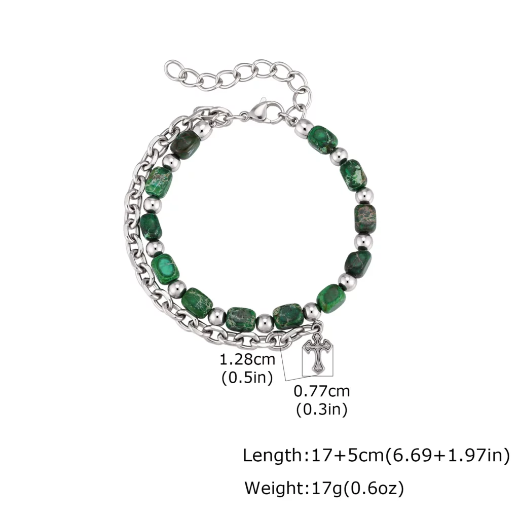 Hip Hop Men's Chain Bracelets with Green Stone Beads