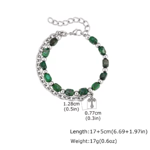 Hip Hop Men's Chain Bracelets with Green Stone Beads - Image 7