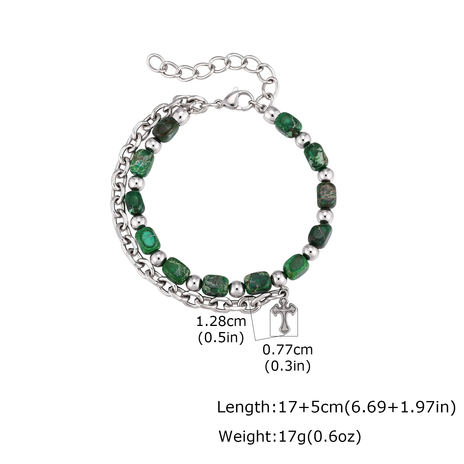 Hip Hop Men's Chain Bracelets with Green Stone Beads - Image 7