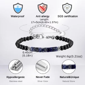 Hip Hop Black Onyx Beaded Bracelet for Men - Image 2