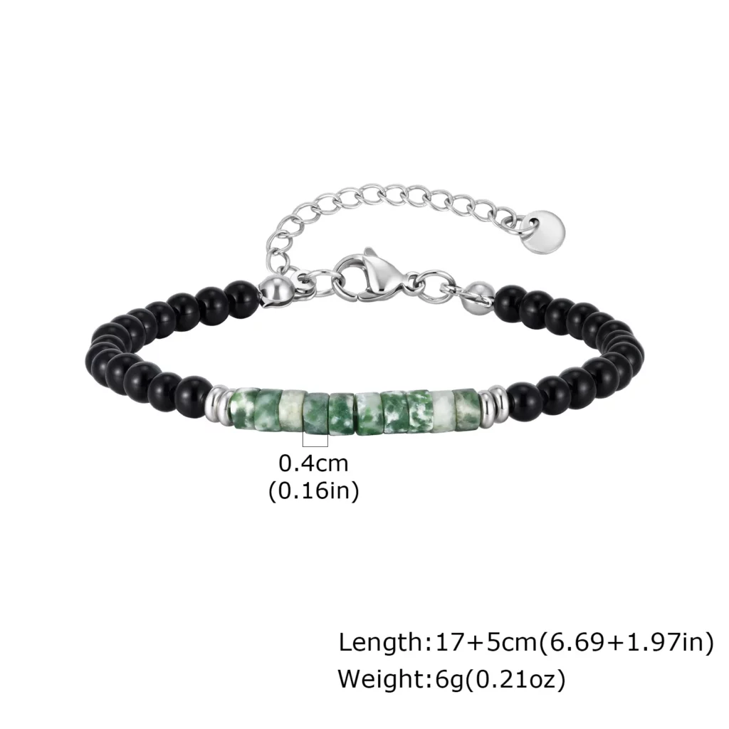 Hip Hop Black Onyx Beaded Bracelet for Men