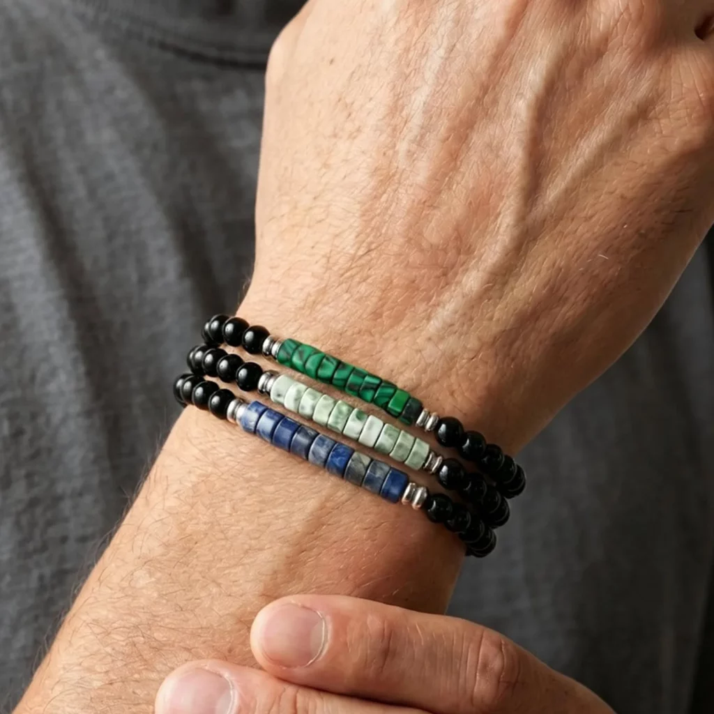 Hip Hop Black Onyx Beaded Bracelet for Men