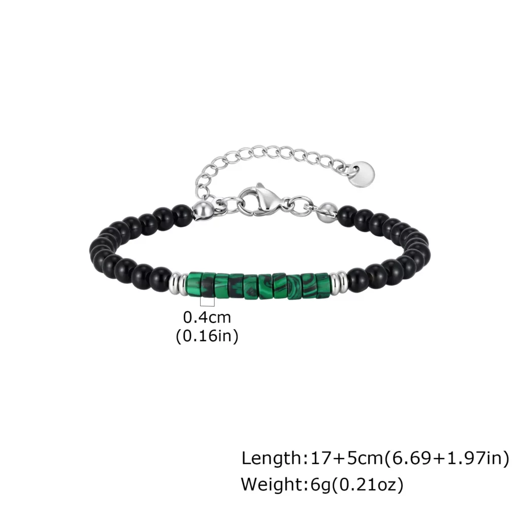 Hip Hop Black Onyx Beaded Bracelet for Men