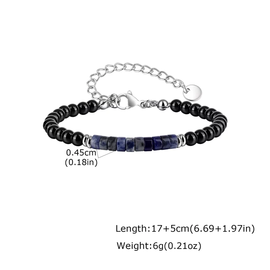 Hip Hop Black Onyx Beaded Bracelet for Men