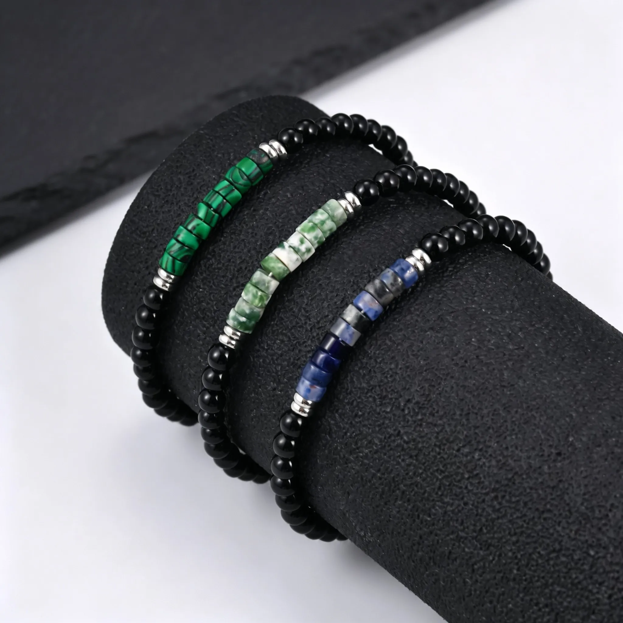 Hip Hop Black Onyx Beaded Bracelet for Men - Image 3