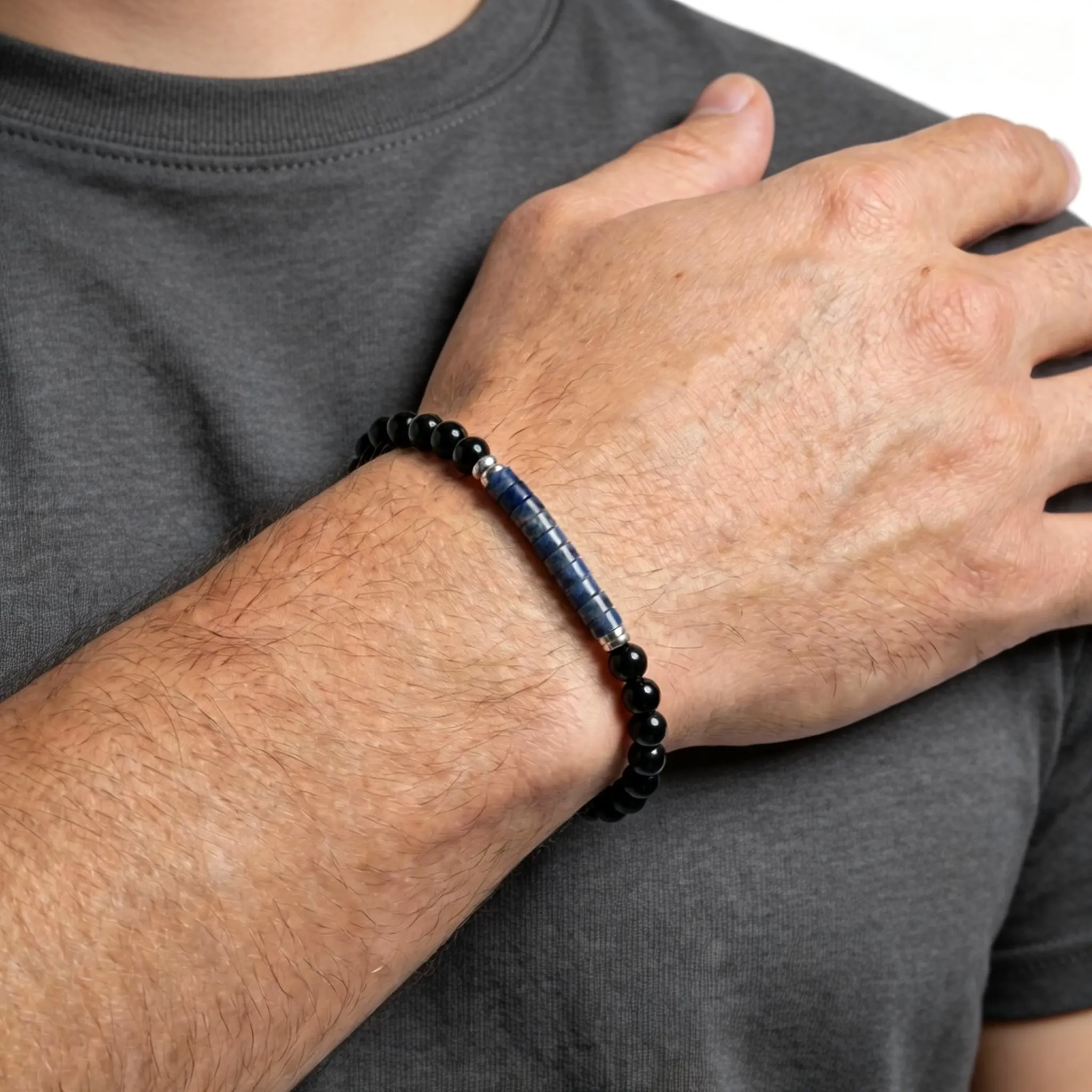 Hip Hop Black Onyx Beaded Bracelet for Men - Image 4