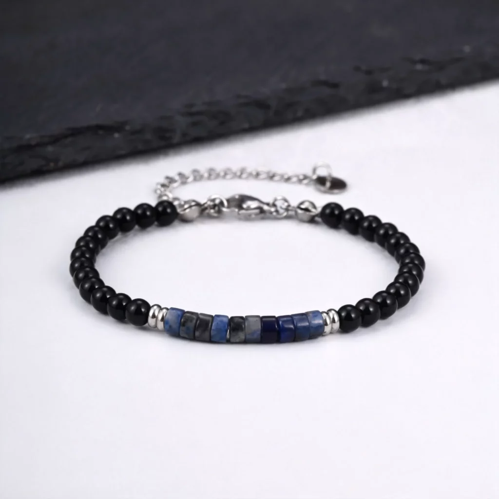 Hip Hop Black Onyx Beaded Bracelet for Men
