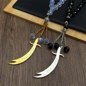 Islamic Imam Ali Zulfiqar Sword Pendant, Stainless Steel Gold - Image 1