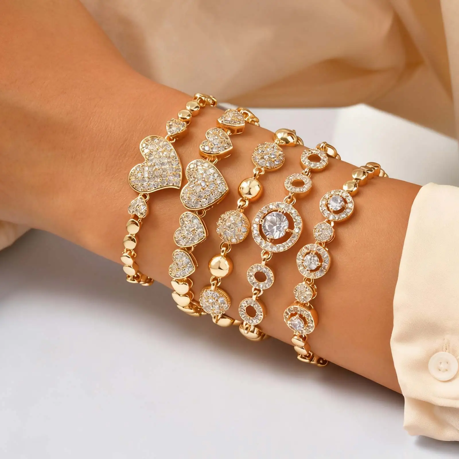 Gold Zircon Geometric Charm Bracelet - Image 2