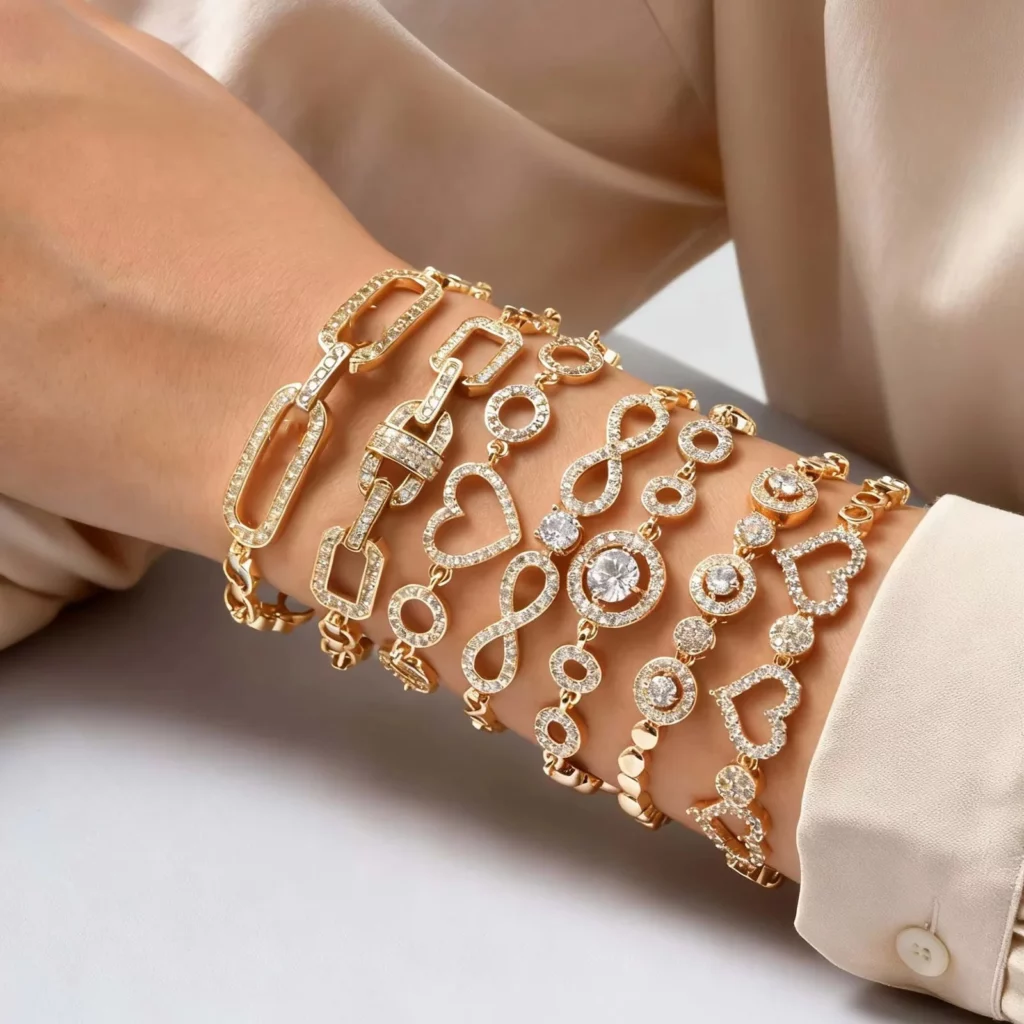 Gold Zircon Geometric Charm Bracelet