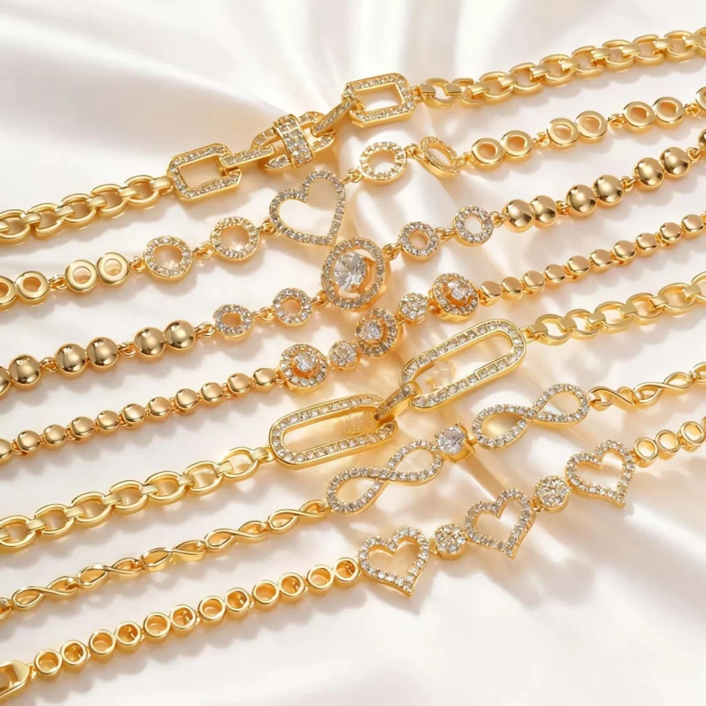 Gold Zircon Geometric Charm Bracelet