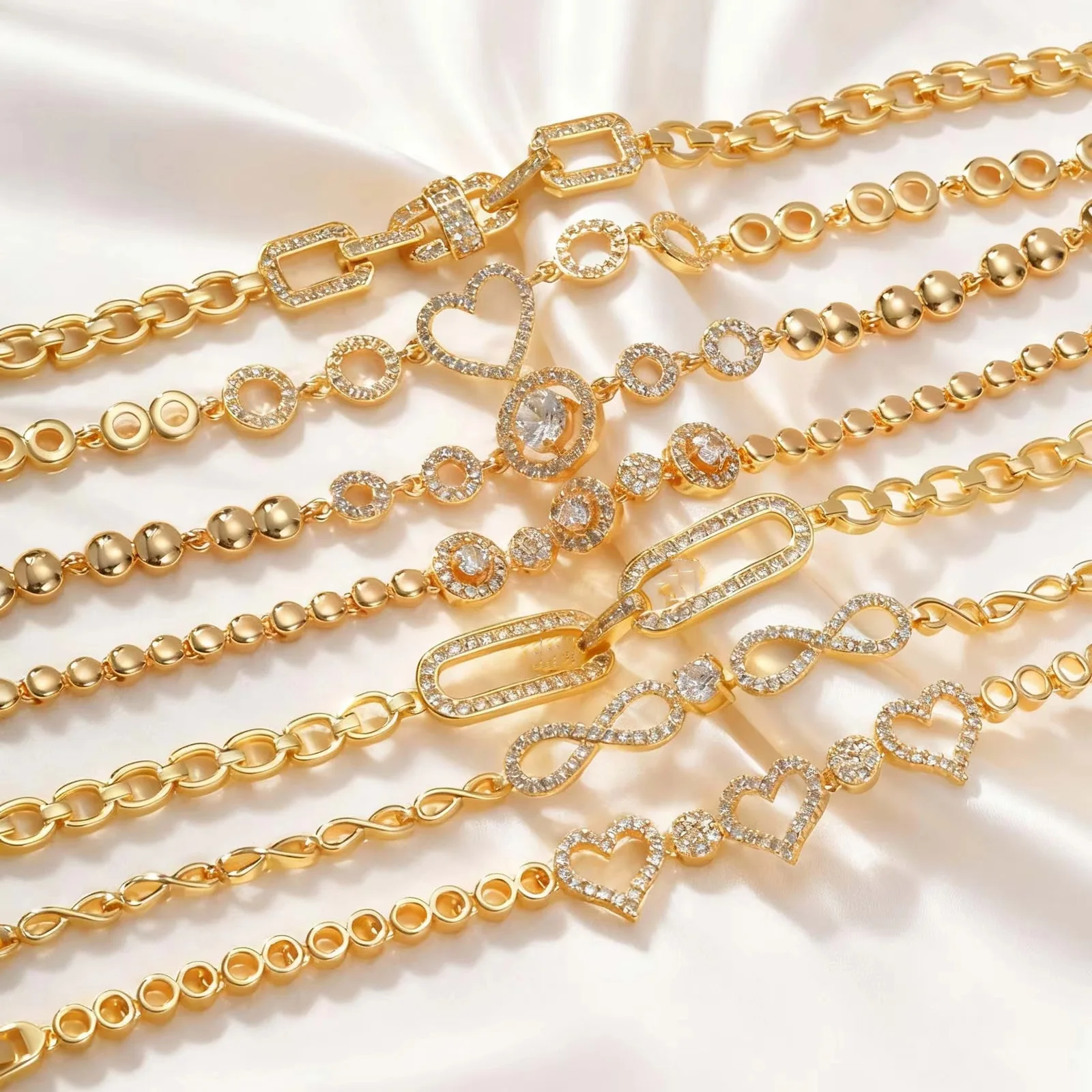Gold Zircon Geometric Charm Bracelet - Image 3