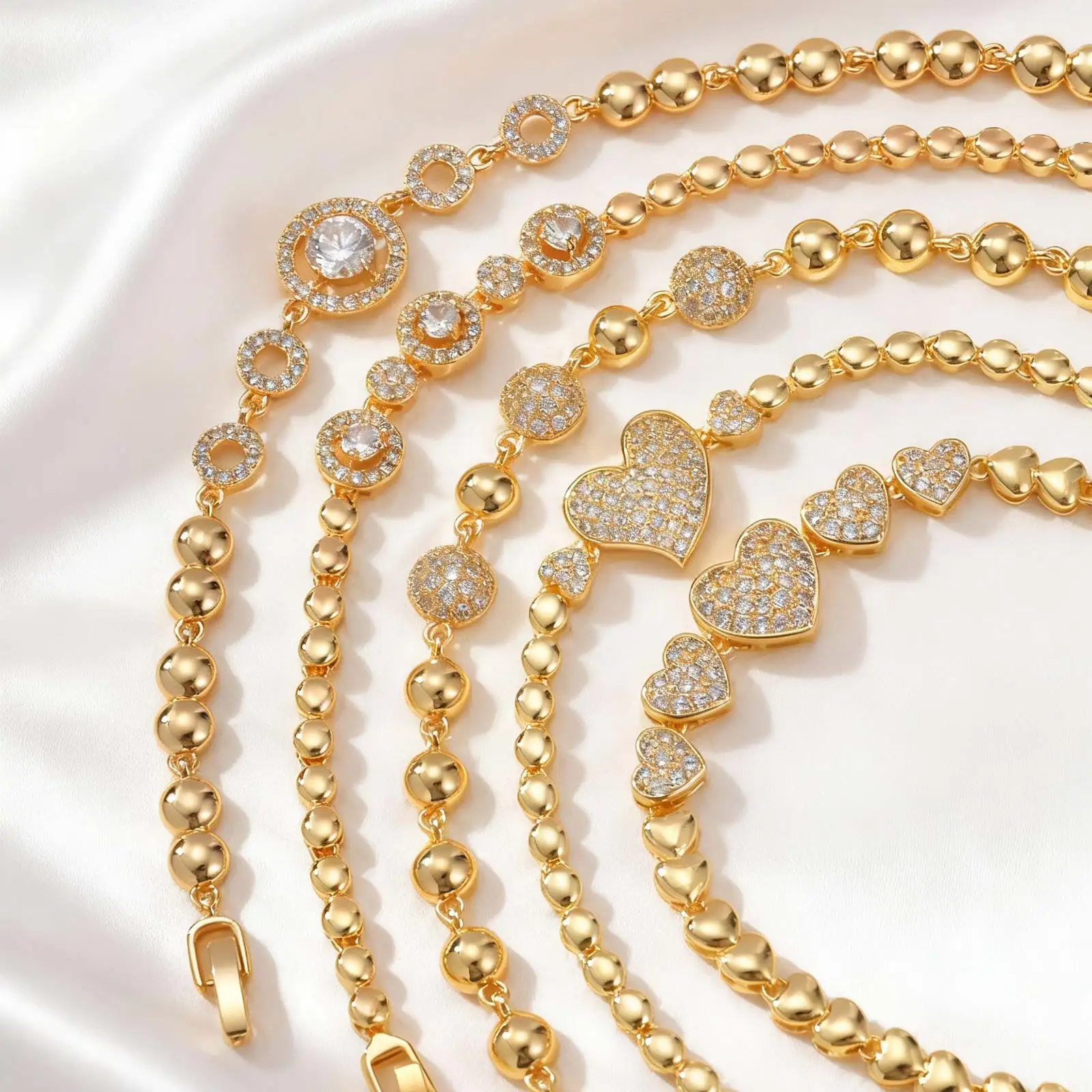 Gold Zircon Geometric Charm Bracelet - Image 4