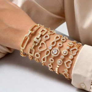 Gold Zircon Geometric Charm Bracelet - Image 1
