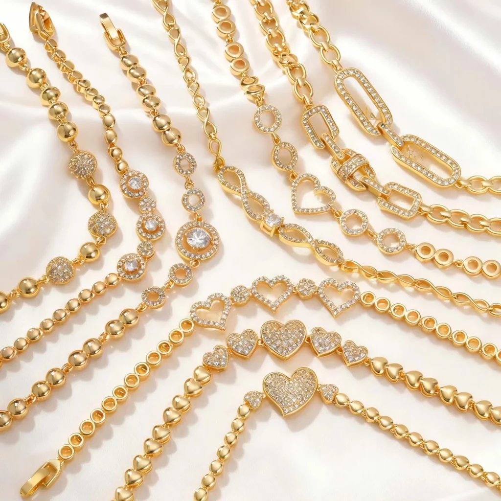 Gold Zircon Geometric Charm Bracelet