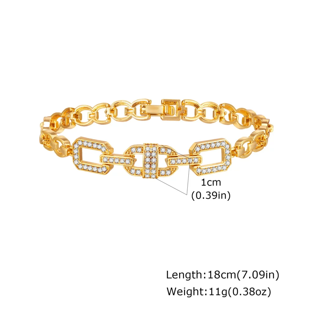 Gold Zircon Geometric Charm Bracelet