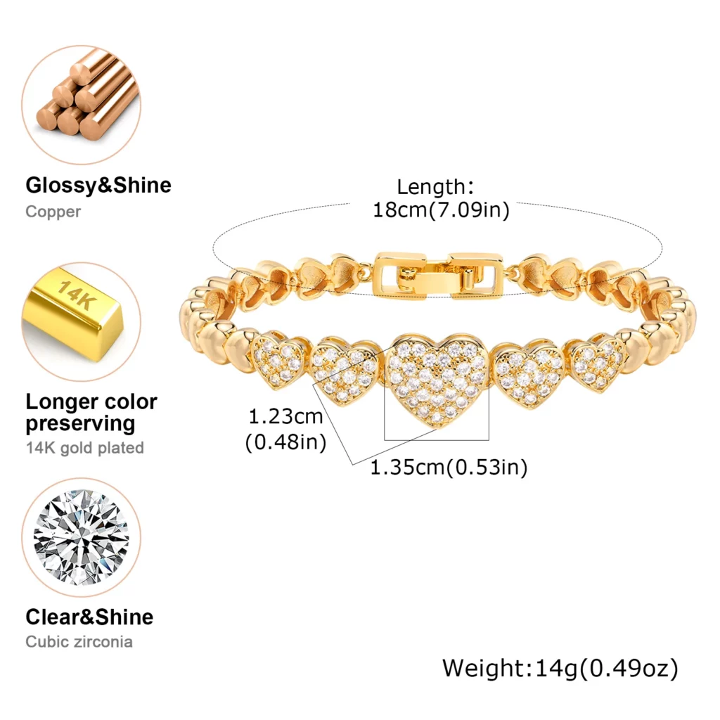 Gold Zircon Geometric Charm Bracelet