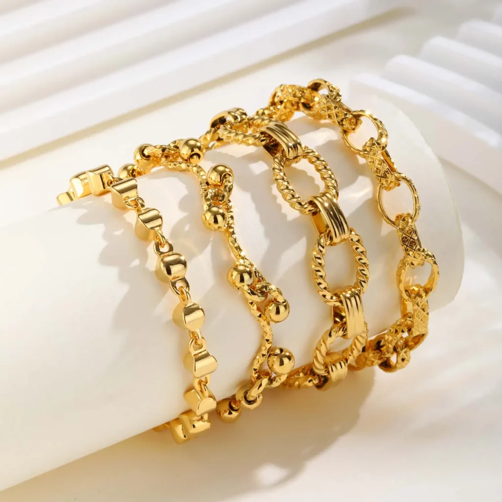 Chunky Gold-Plated Steel Bracelet, Geometric
