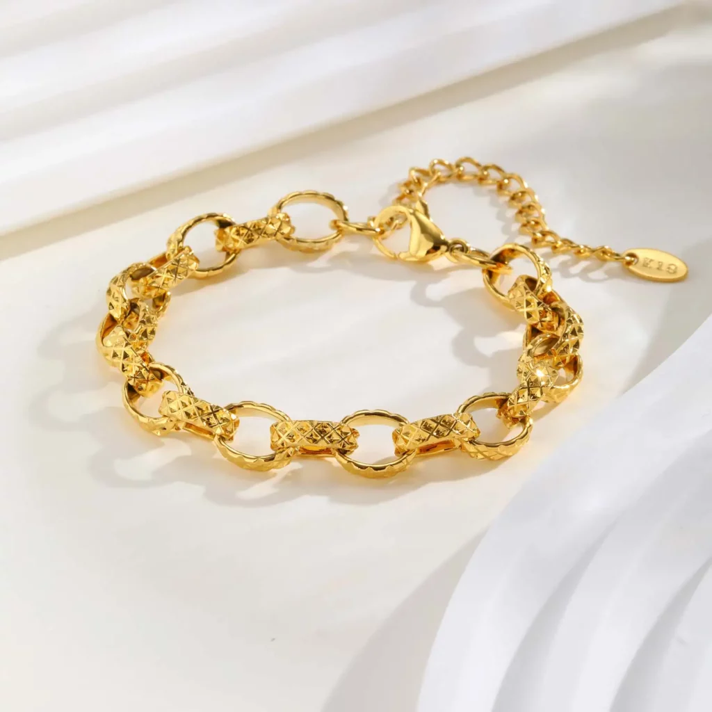 Chunky Gold-Plated Steel Bracelet, Geometric