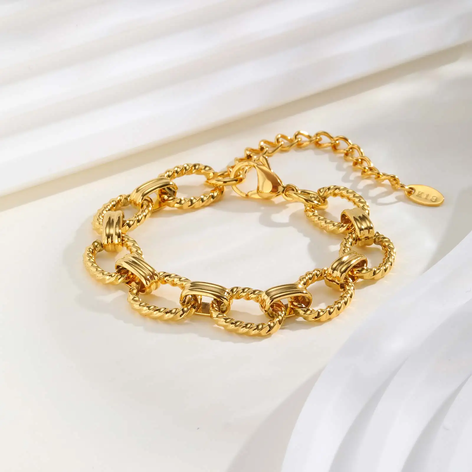 Chunky Gold-Plated Steel Bracelet, Geometric - Image 7