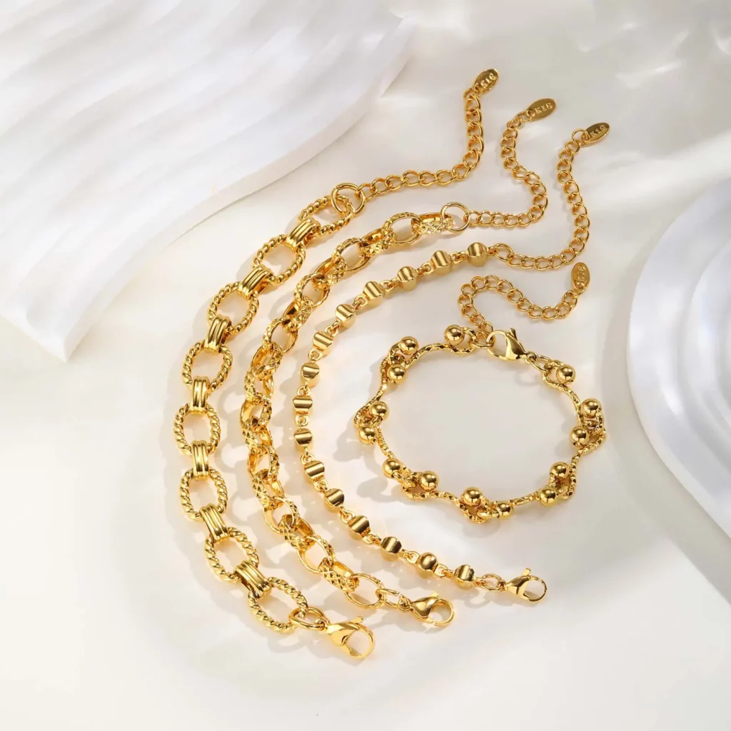 Chunky Gold-Plated Steel Bracelet, Geometric