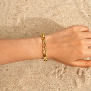 Chunky Gold-Plated Steel Bracelet, Geometric - Image 4