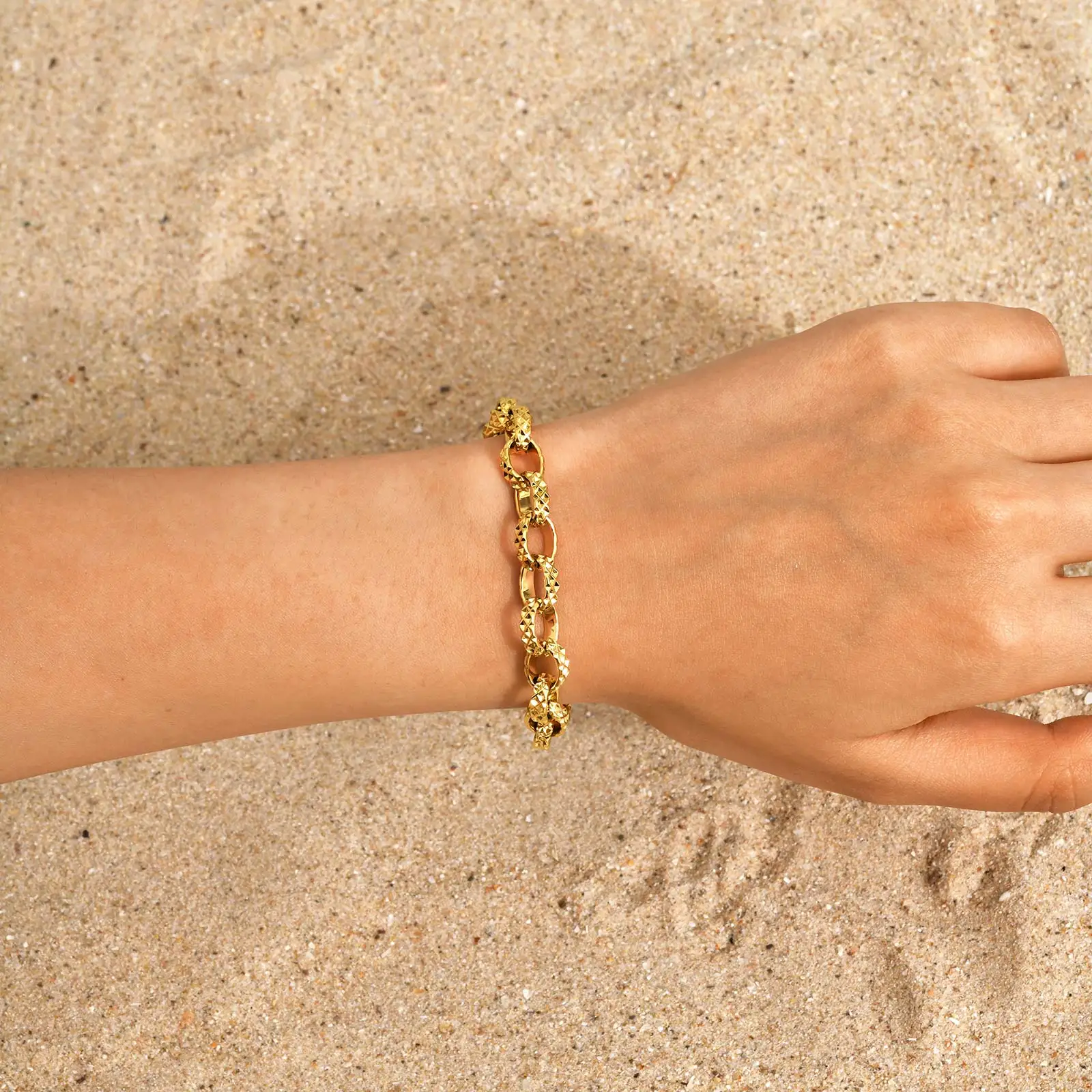 Chunky Gold-Plated Steel Bracelet, Geometric - Image 4