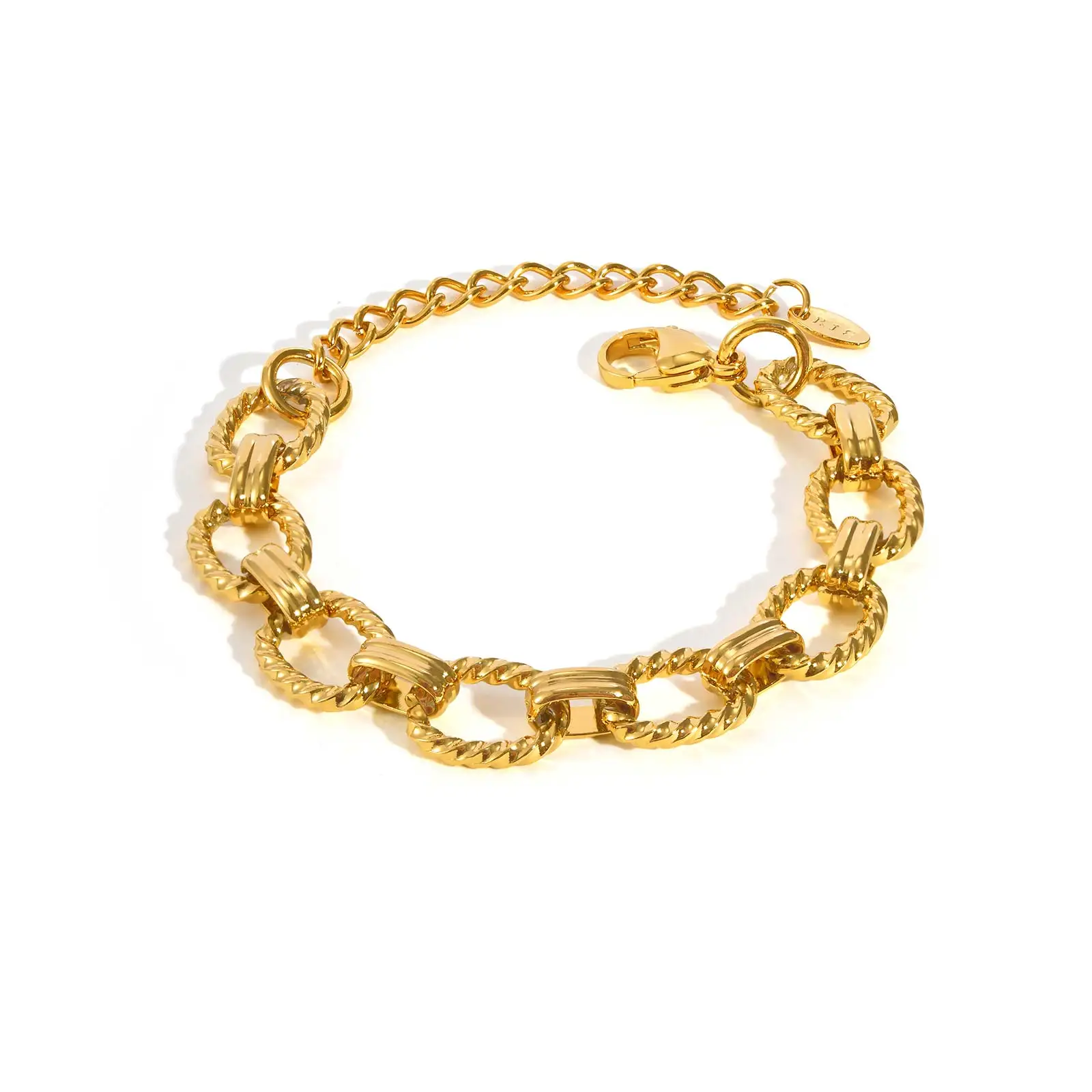 Chunky Gold-Plated Steel Bracelet, Geometric - Image 6