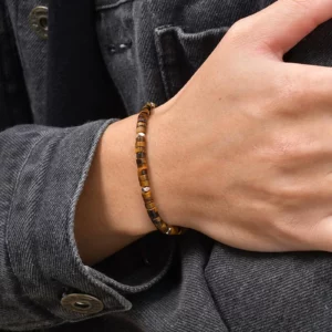Natural Blue Beaded Bracelet for Men, Minimalist Handmade Stackable - Image 4