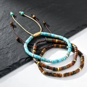 Natural Blue Beaded Bracelet for Men, Minimalist Handmade Stackable - Image 1