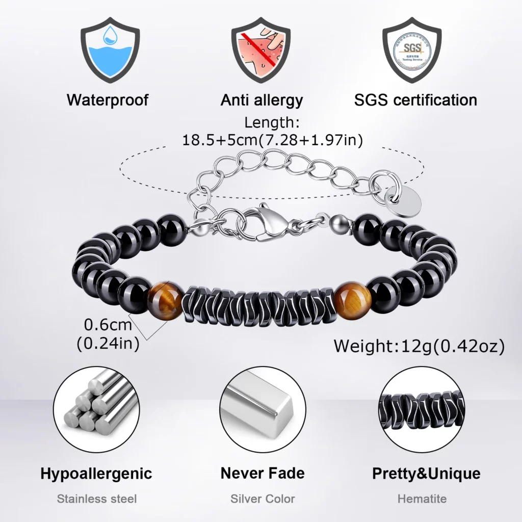 Natural Hematite and Black Onyx Beaded Bracelet for Men