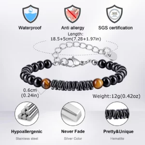 Natural Hematite and Black Onyx Beaded Bracelet for Men - Image 2