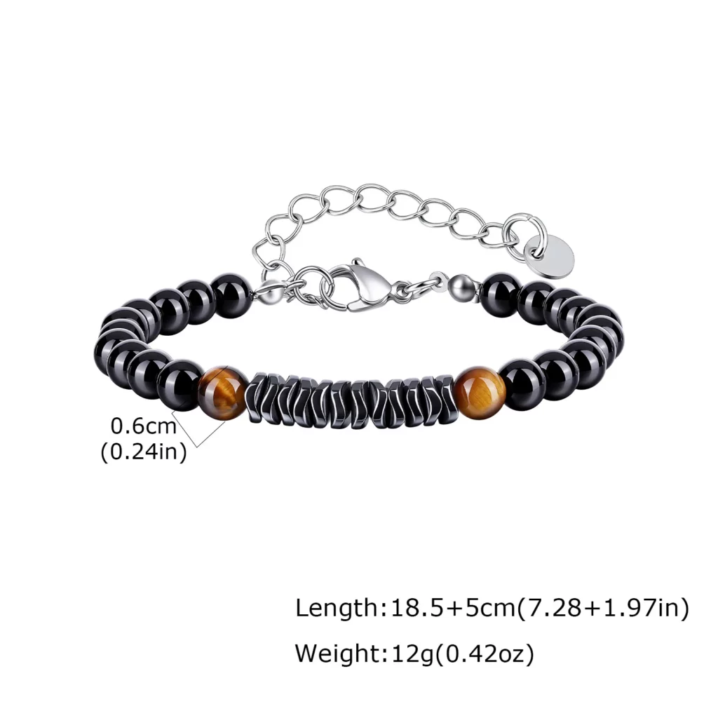 Natural Hematite and Black Onyx Beaded Bracelet for Men