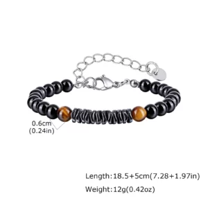 Natural Hematite and Black Onyx Beaded Bracelet for Men - Image 7