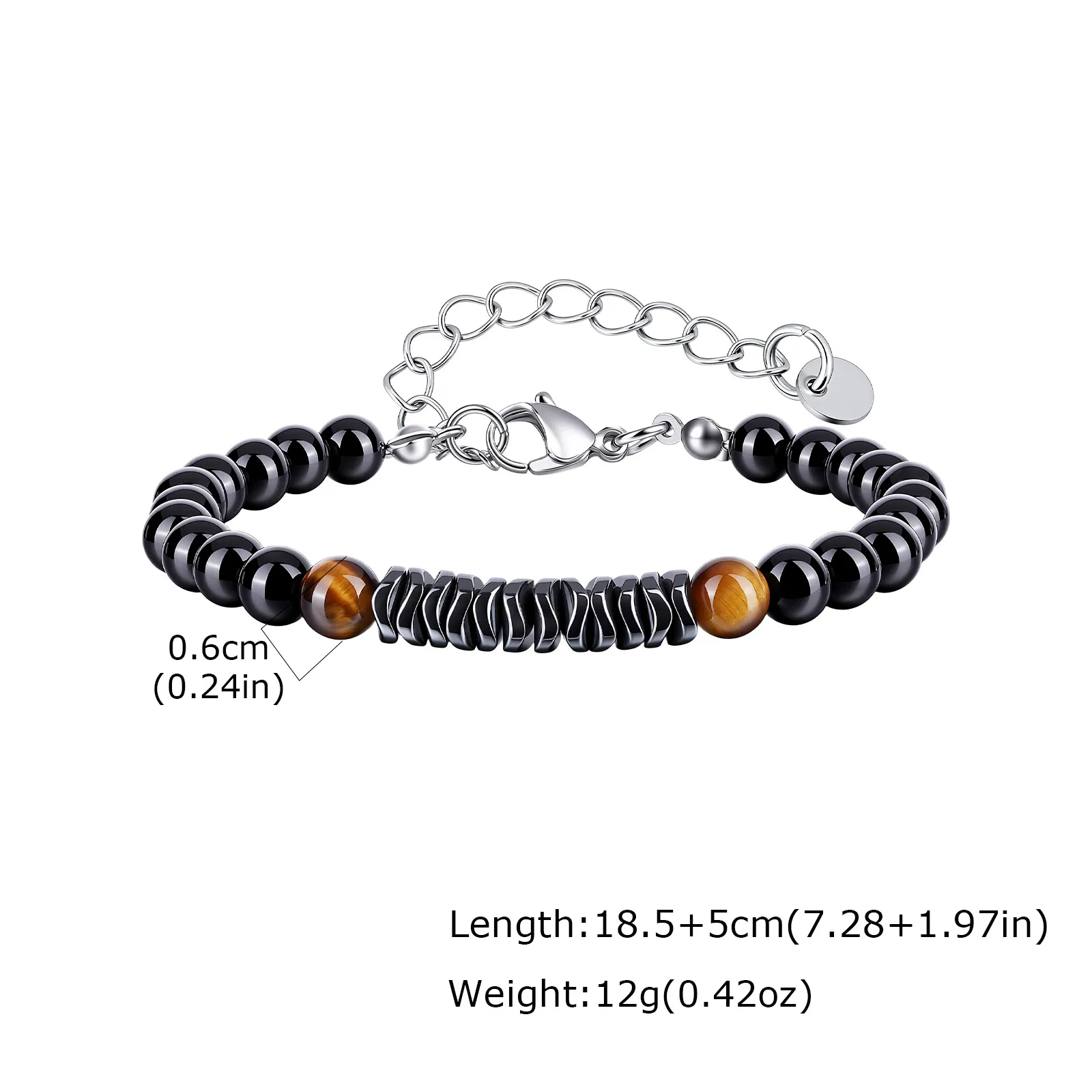 Natural Hematite and Black Onyx Beaded Bracelet for Men - Image 7