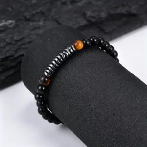Natural Hematite and Black Onyx Beaded Bracelet for Men - Image 3