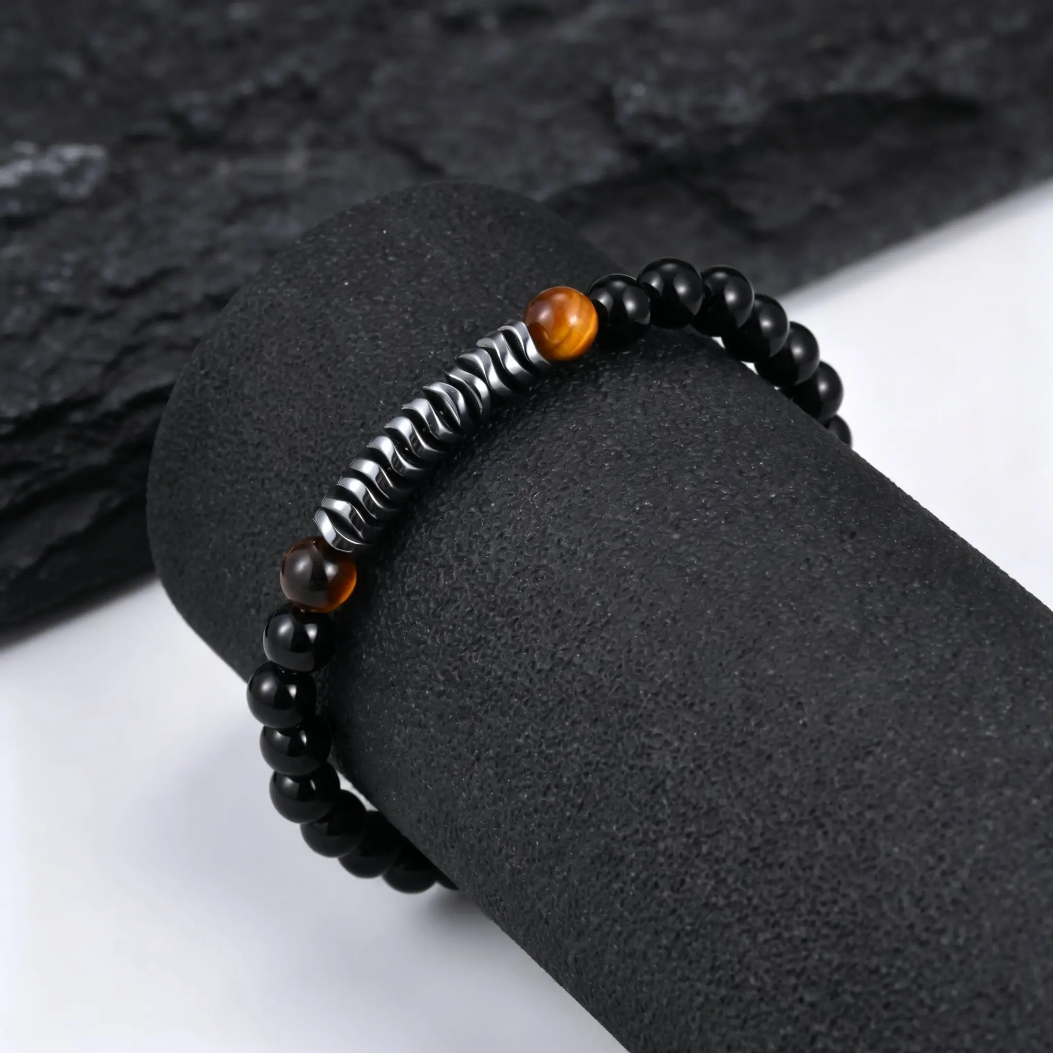 Natural Hematite and Black Onyx Beaded Bracelet for Men - Image 3