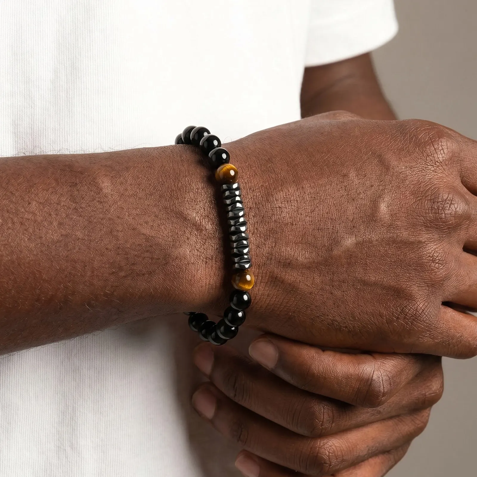 Natural Hematite and Black Onyx Beaded Bracelet for Men - Image 5