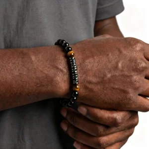 Natural Hematite and Black Onyx Beaded Bracelet for Men - Image 6