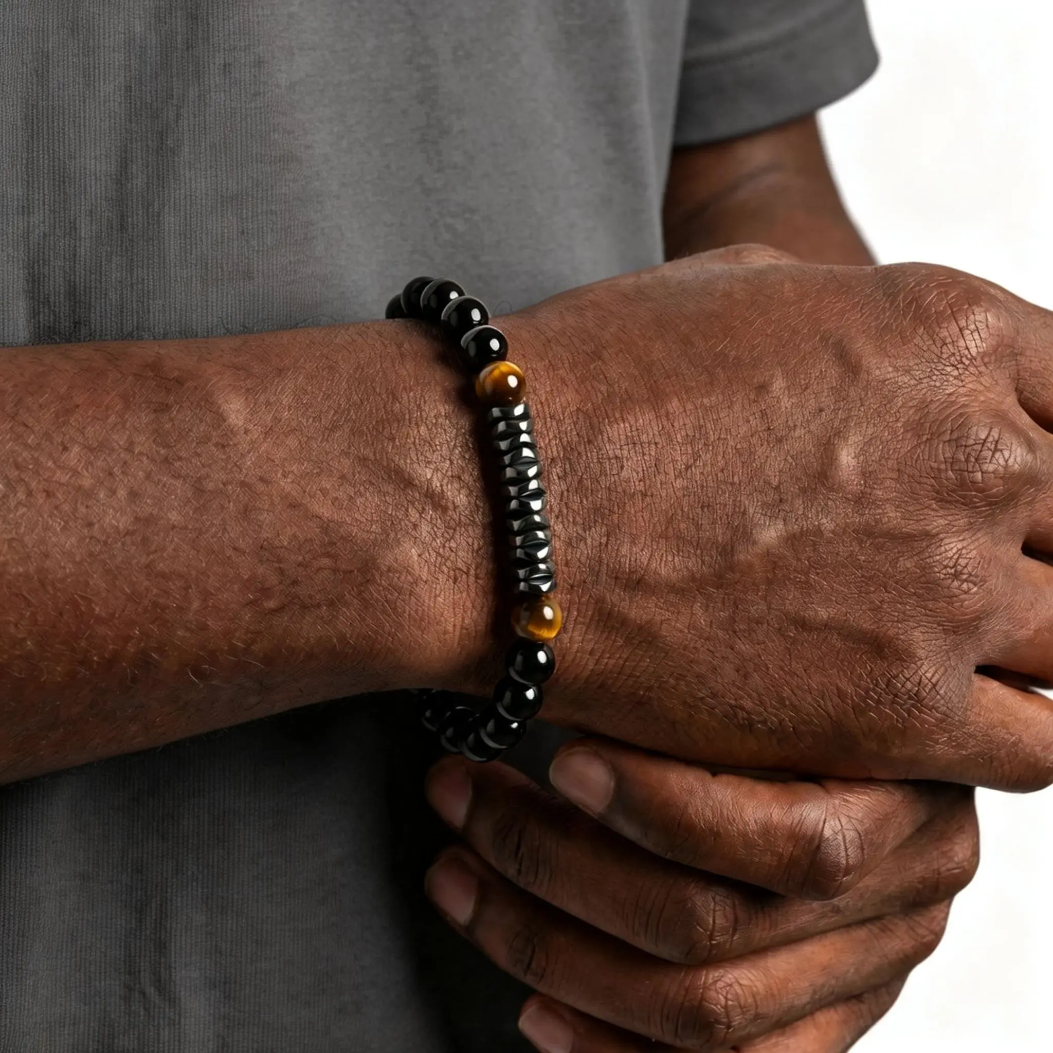 Natural Hematite and Black Onyx Beaded Bracelet for Men - Image 6