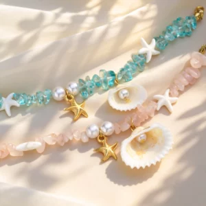 Crushed Stone Starfish Bracelet, Natural Sea Shell Jewelry - Image 2