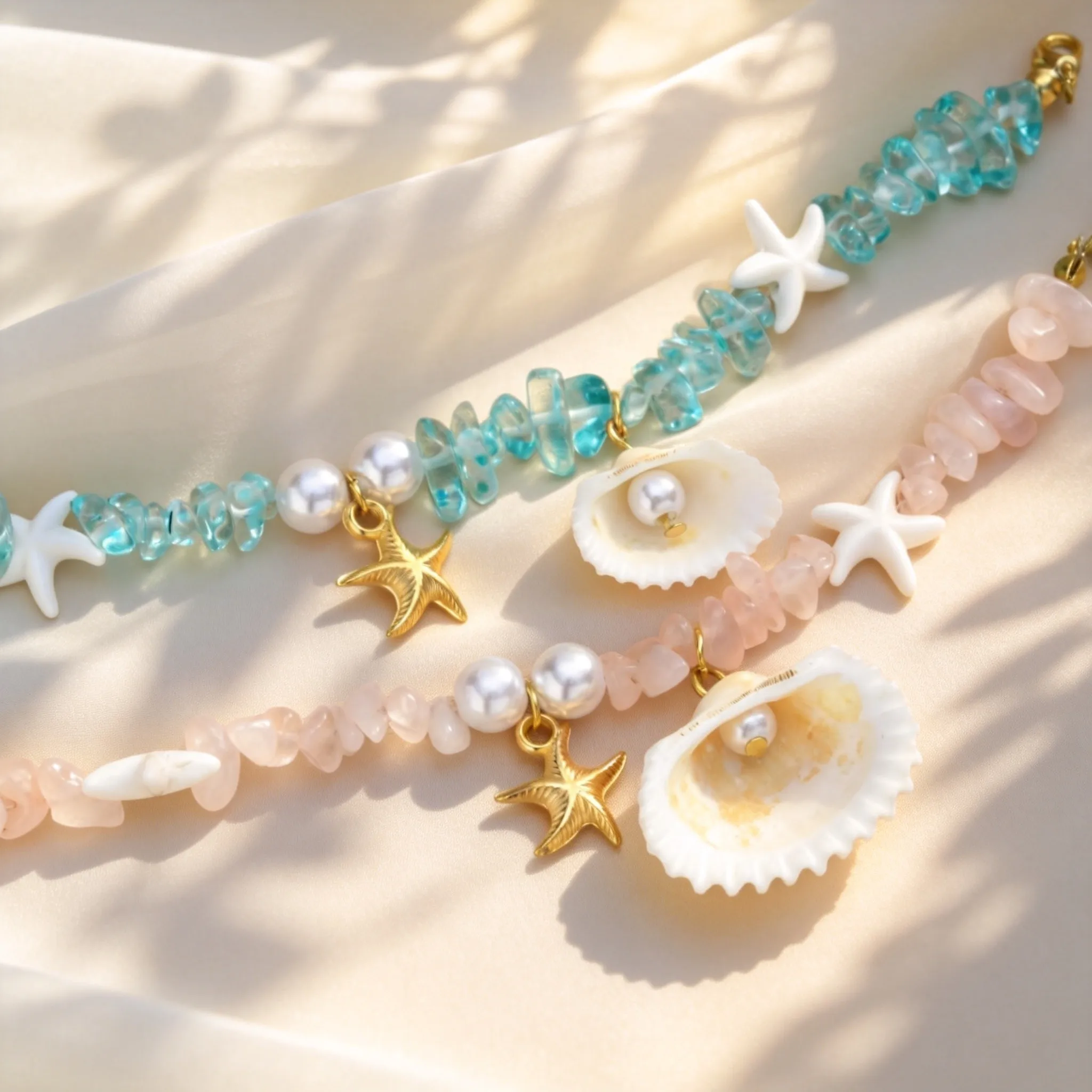 Crushed Stone Starfish Bracelet, Natural Sea Shell Jewelry - Image 2