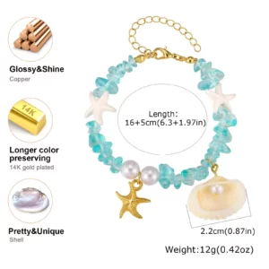 Crushed Stone Starfish Bracelet, Natural Sea Shell Jewelry - Image 6