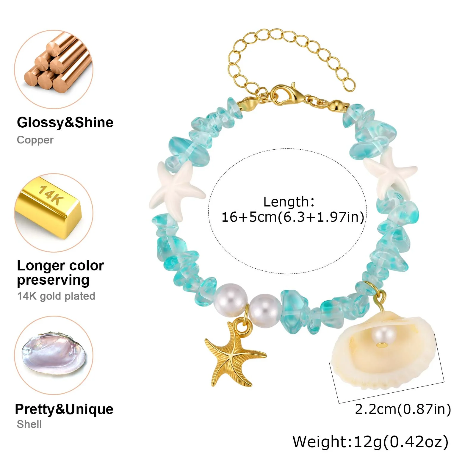 Crushed Stone Starfish Bracelet, Natural Sea Shell Jewelry - Image 6