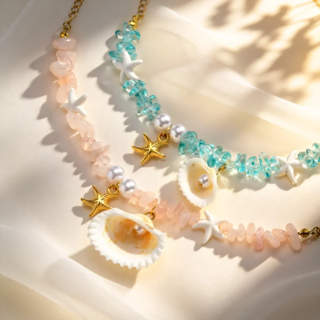 Crushed Stone Starfish Bracelet, Natural Sea Shell Jewelry