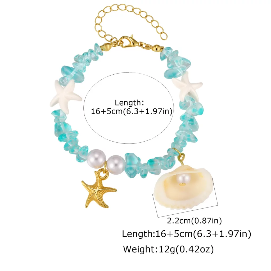 Crushed Stone Starfish Bracelet, Natural Sea Shell Jewelry