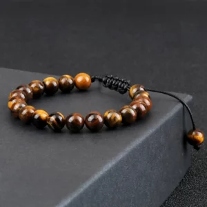 Natural Tiger Eye Stone Beaded Bracelet, Adjustable - Image 2