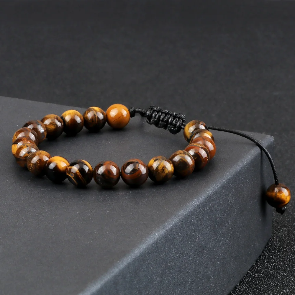 Natural Tiger Eye Stone Beaded Bracelet, Adjustable