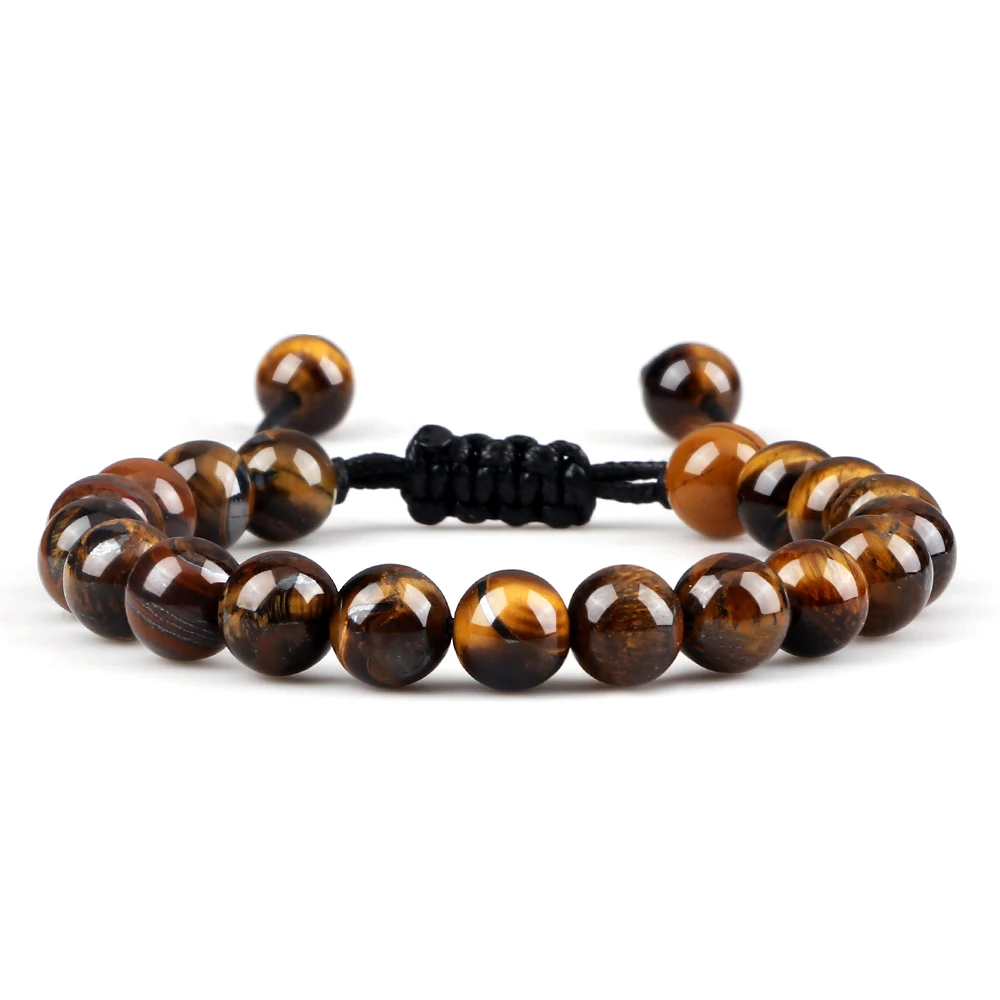 Natural Tiger Eye Stone Beaded Bracelet, Adjustable