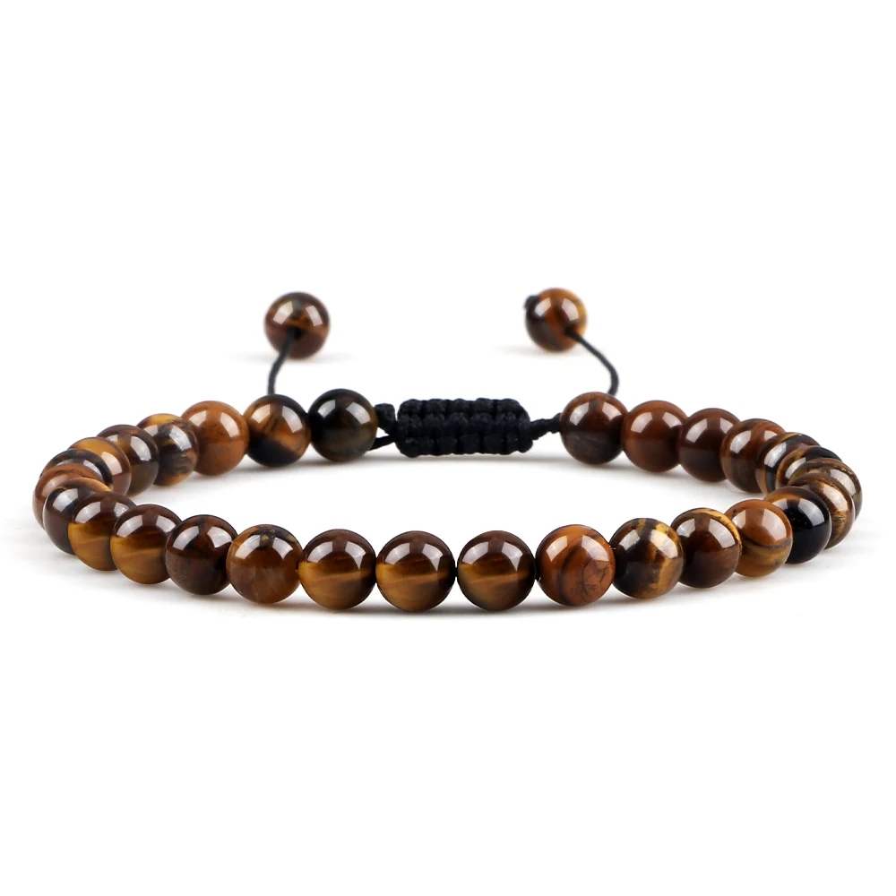 Natural Tiger Eye Stone Beaded Bracelet, Adjustable